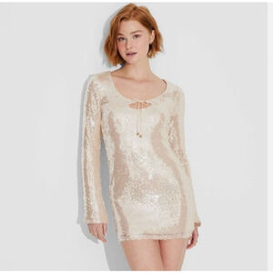 Long Sleeve Sequin Evening Party Mini Shift Dress Wild Fable NWT